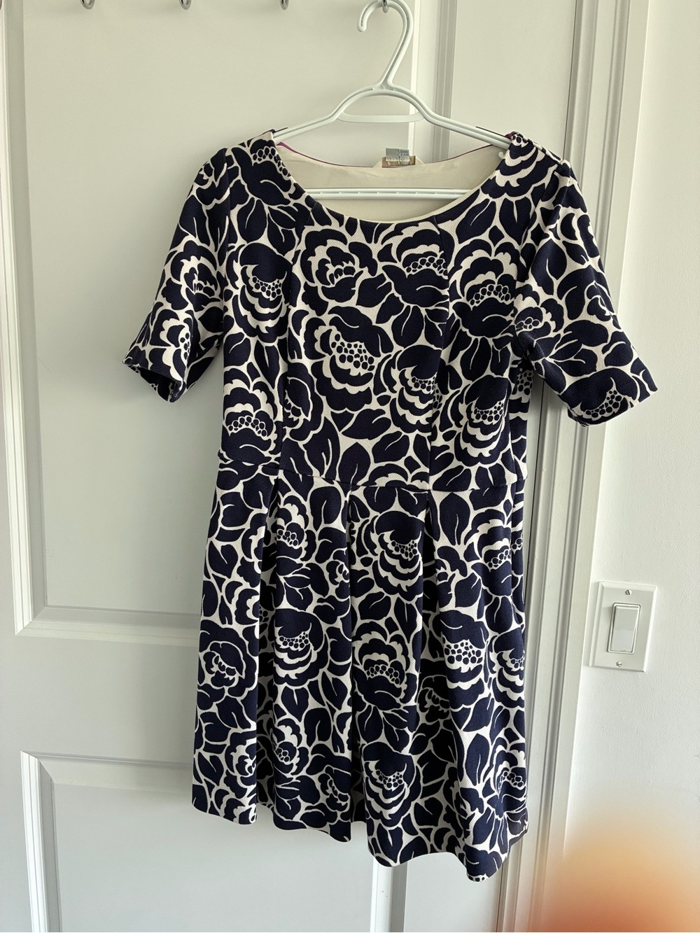 Boden Navy and White Floral Ponte Fit-and-Flare Mini Dress